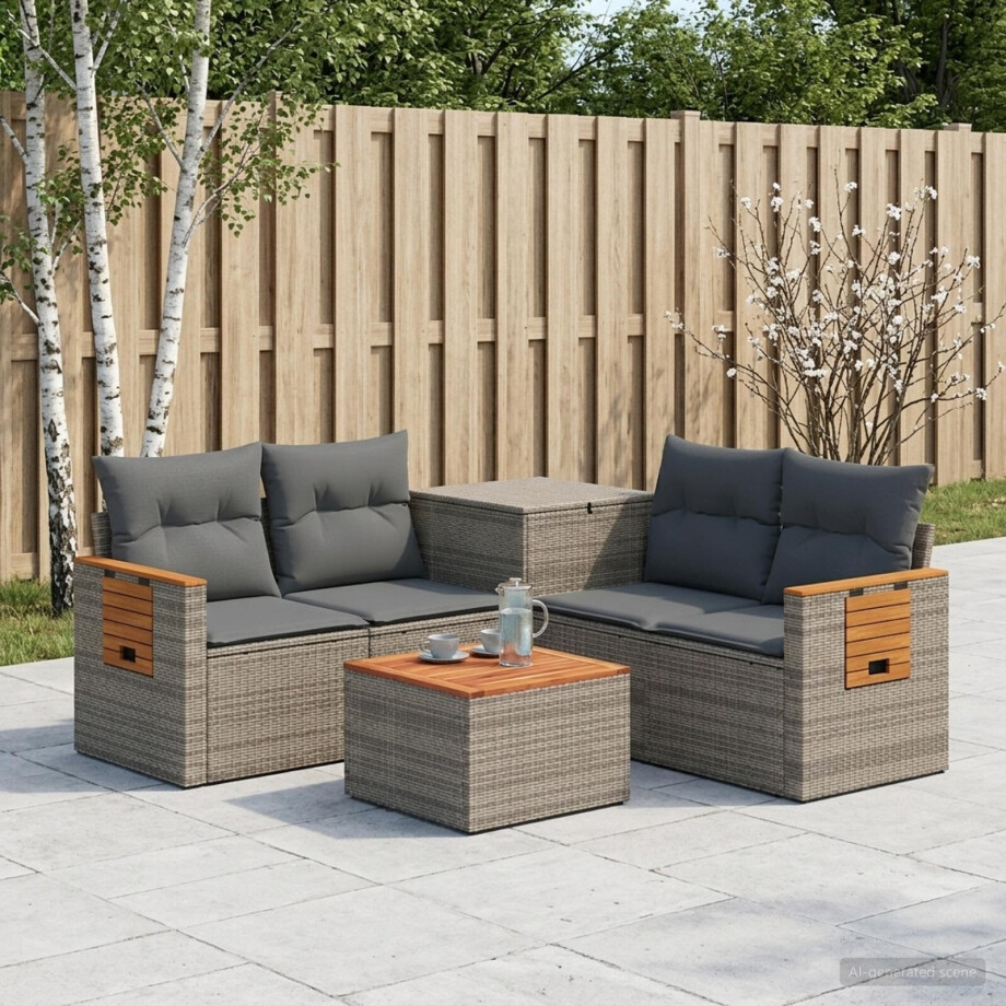 vidaXL Bankstel 6 st Grijs en Donkergrijs Poly Rattan en Staal vidaXL Bankstel 6 st Grijs en Donkergrijs Poly Rattan en Staal afbeelding 1
