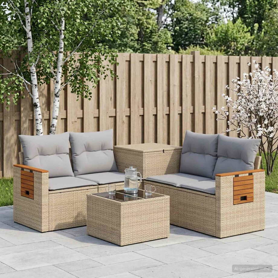 vidaXL Bankstel 6 st Beige en Licht Grijs Poly Rattan en Staal afbeelding 1