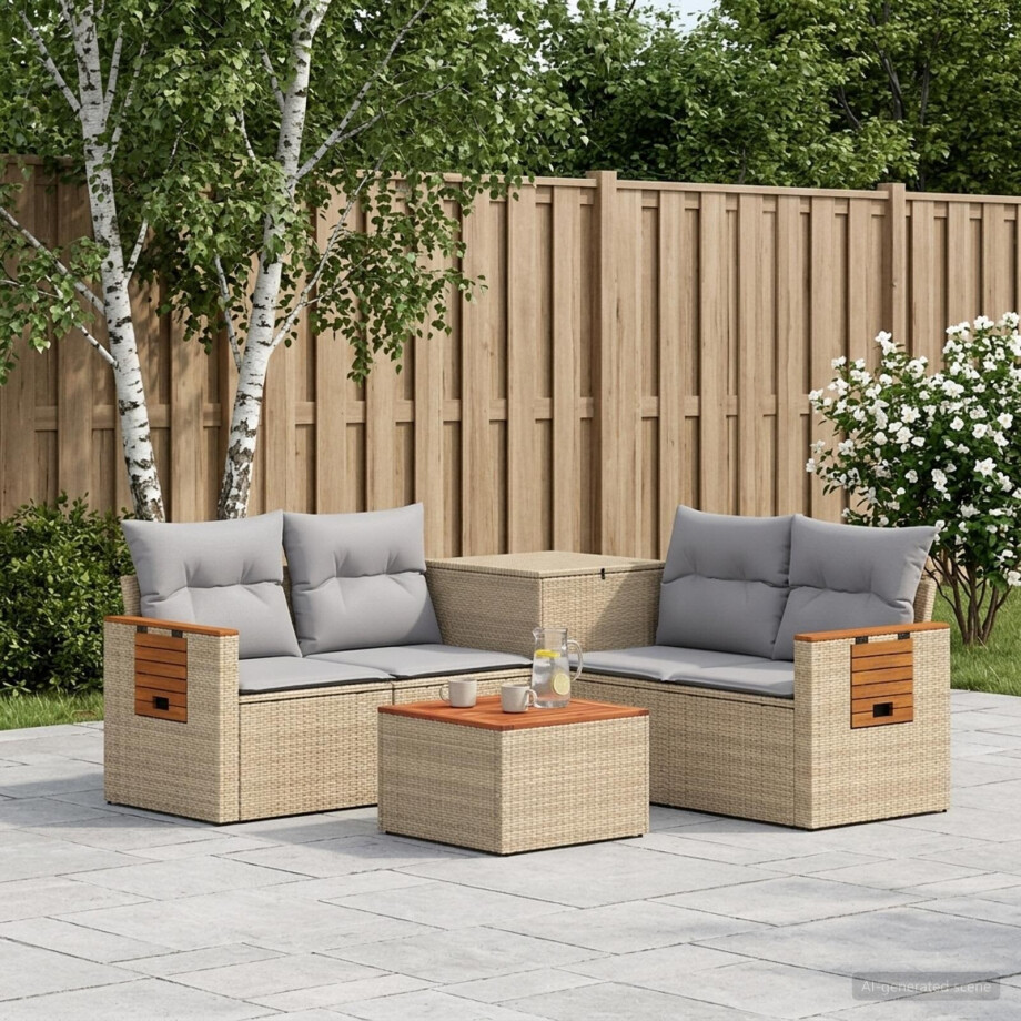 vidaXL Bankstel 6 st Beige en Licht Grijs Poly Rattan en Staal afbeelding 1