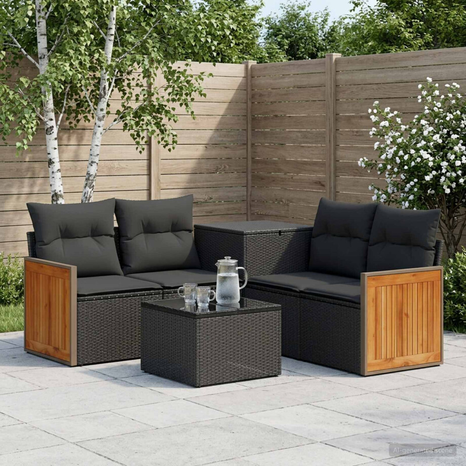 vidaXL Bankstel 6 st Zwart Poly Rattan en Staal afbeelding 1