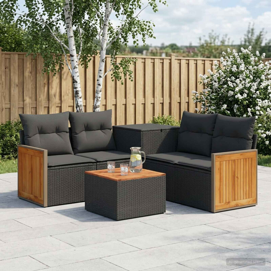vidaXL Bankstel 6 st Zwart Poly Rattan en Staal afbeelding 1