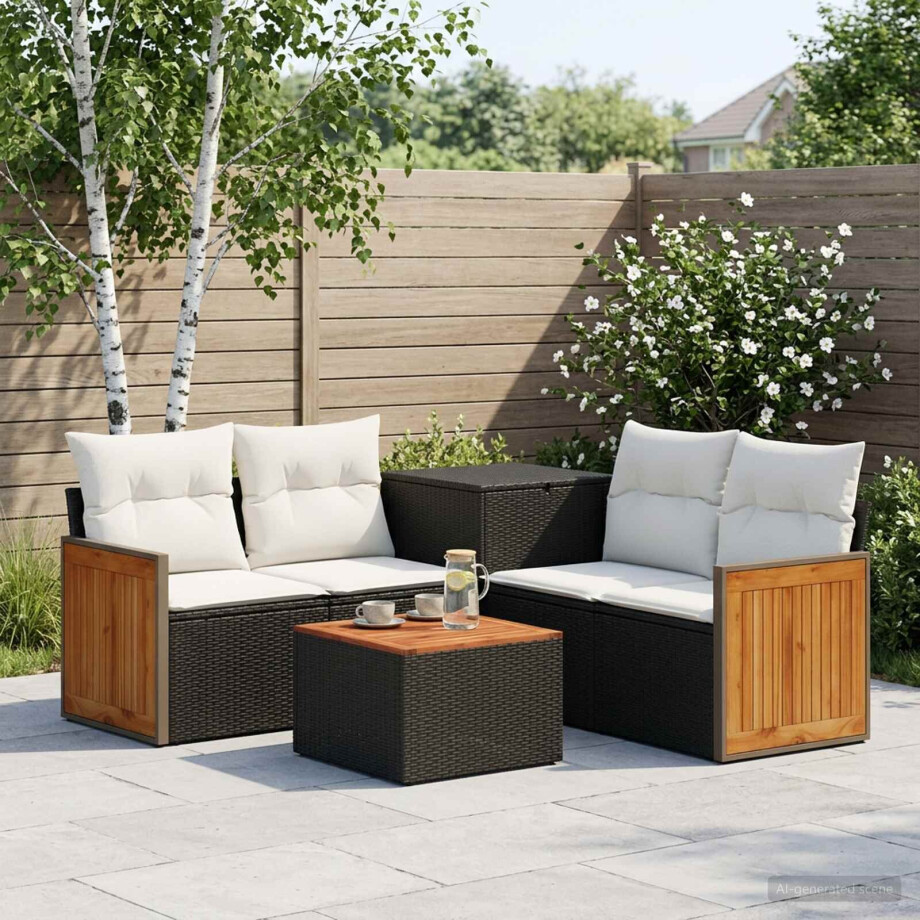 vidaXL Bankstel 6 st Zwart en Cream Wit Poly Rattan en Staal vidaXL Bankstel 6 st Zwart en Cream Wit Poly Rattan en Staal afbeelding 1