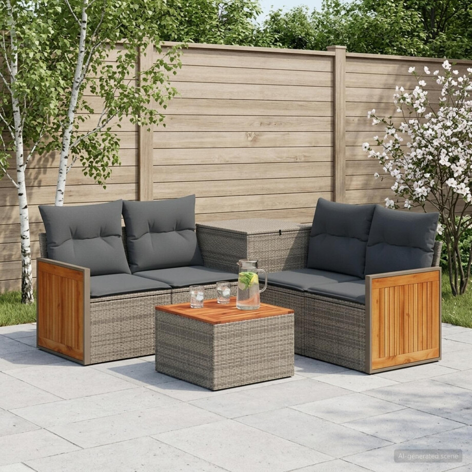 vidaXL Bankstel 6 st Grijs en Donkergrijs Poly Rattan en Staal vidaXL Bankstel 6 st Grijs en Donkergrijs Poly Rattan en Staal afbeelding 1