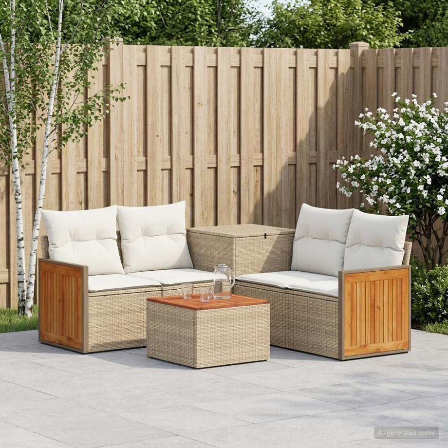 vidaXL Bankstel 6 st Beige en Crème Wit Poly Rattan en Staal afbeelding 1