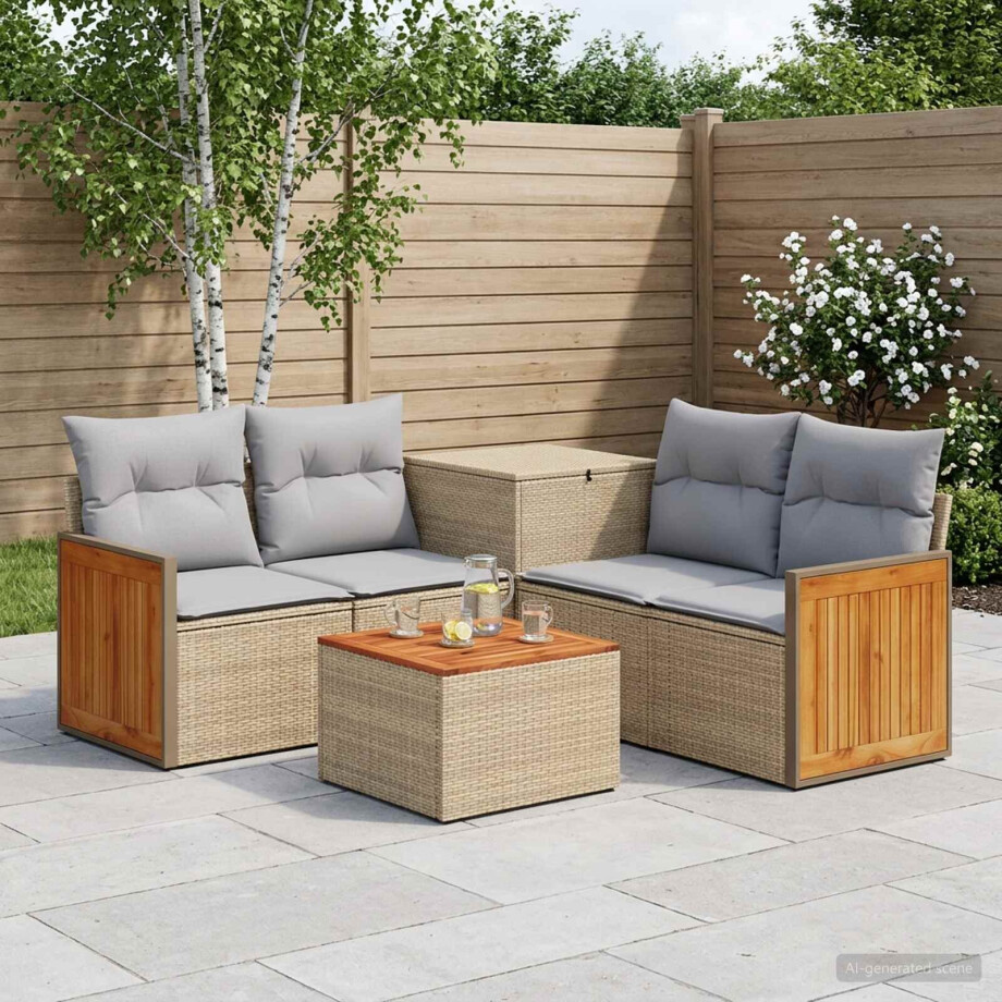 vidaXL Bankstel 6 st Beige en Licht Grijs Poly Rattan en Staal vidaXL Bankstel 6 st Beige en Licht Grijs Poly Rattan en Staal afbeelding 1