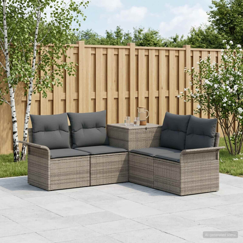 vidaXL Bankstel 5 st Grijs en Donkergrijs Poly Rattan en Staal vidaXL Bankstel 5 st Grijs en Donkergrijs Poly Rattan en Staal afbeelding 1