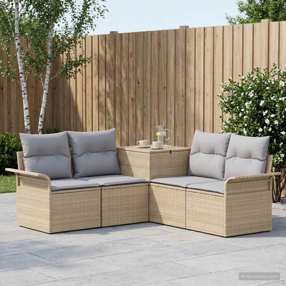 vidaXL Bankstel 5 st Beige en Licht Grijs Poly Rattan en Staal vidaXL Bankstel 5 st Beige en Licht Grijs Poly Rattan en Staal afbeelding 1