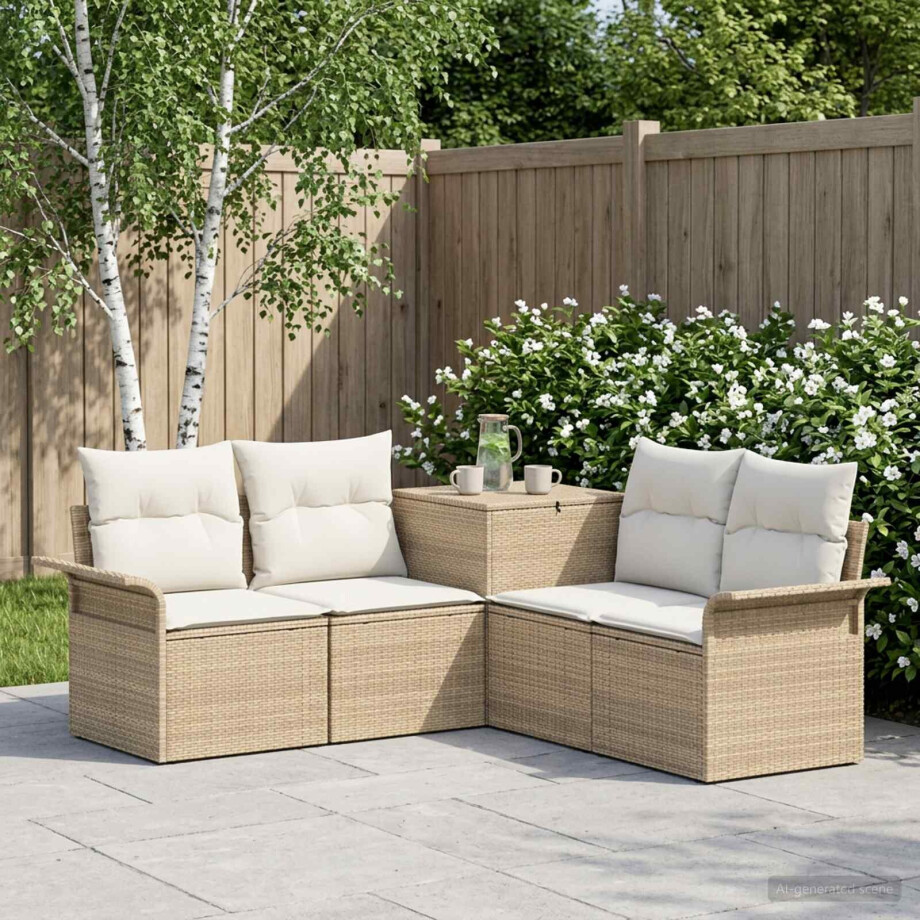 vidaXL Bankstel 5 st Beige en Crème Wit Poly Rattan en Staal afbeelding 1