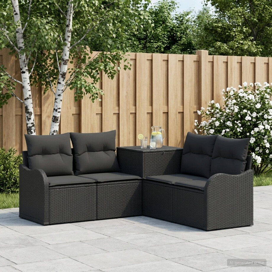 vidaXL Bankstel 5 st Zwart Poly Rattan en Staal afbeelding 1