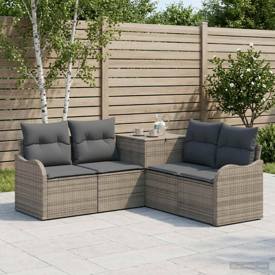 vidaXL Bankstel 5 st Grijs en Donkergrijs Poly Rattan en Staal vidaXL Bankstel 5 st Grijs en Donkergrijs Poly Rattan en Staal afbeelding 1