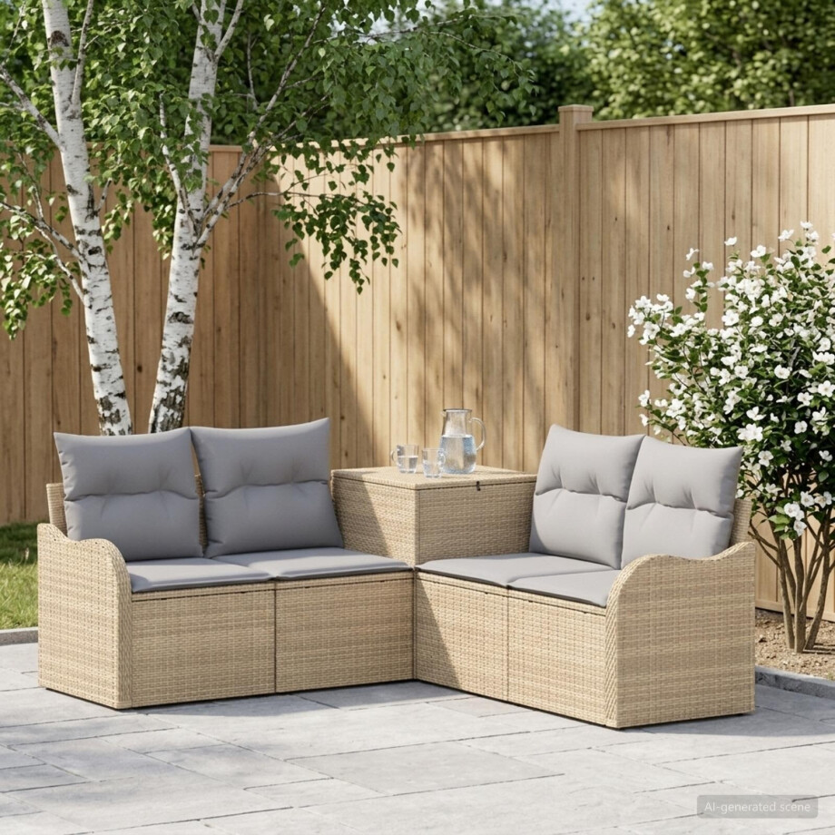 vidaXL Bankstel 5 st Beige en Licht Grijs Poly Rattan en Staal vidaXL Bankstel 5 st Beige en Licht Grijs Poly Rattan en Staal afbeelding 1