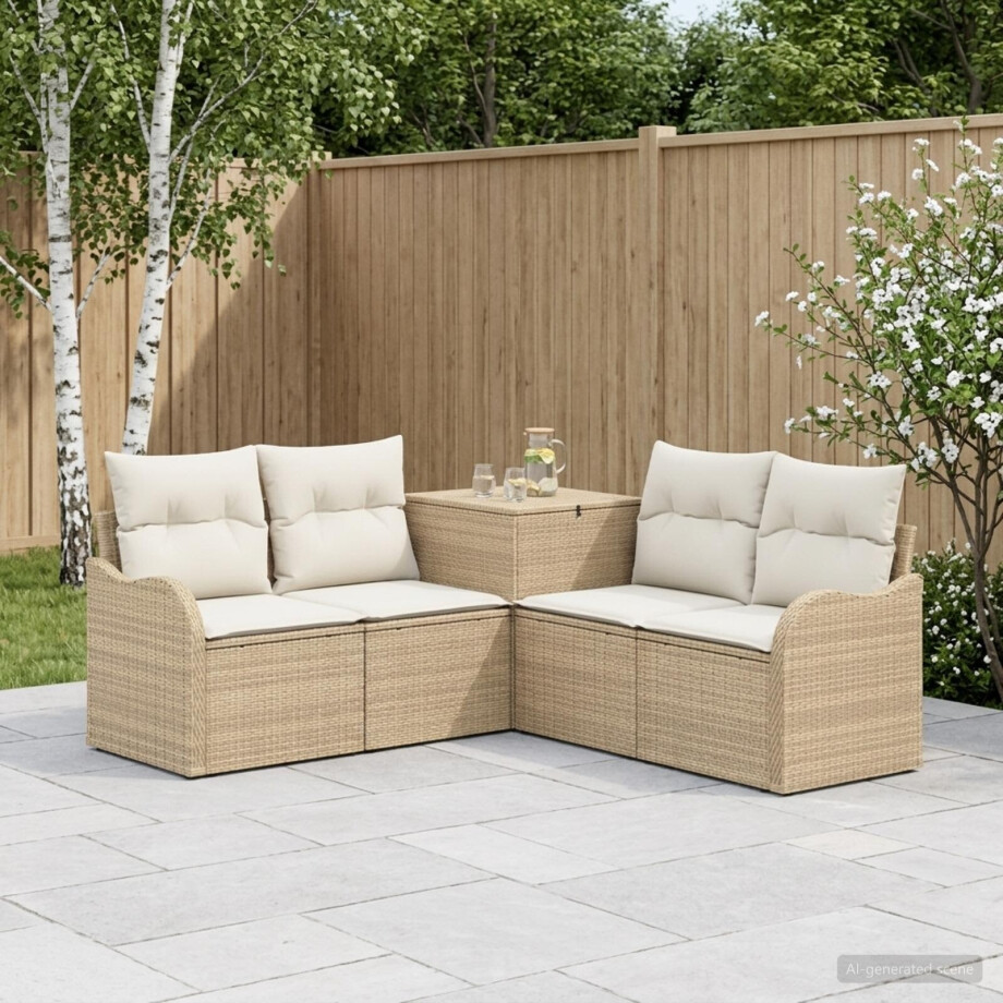 vidaXL Bankstel 5 st Beige en Crème Wit Poly Rattan en Staal afbeelding 1