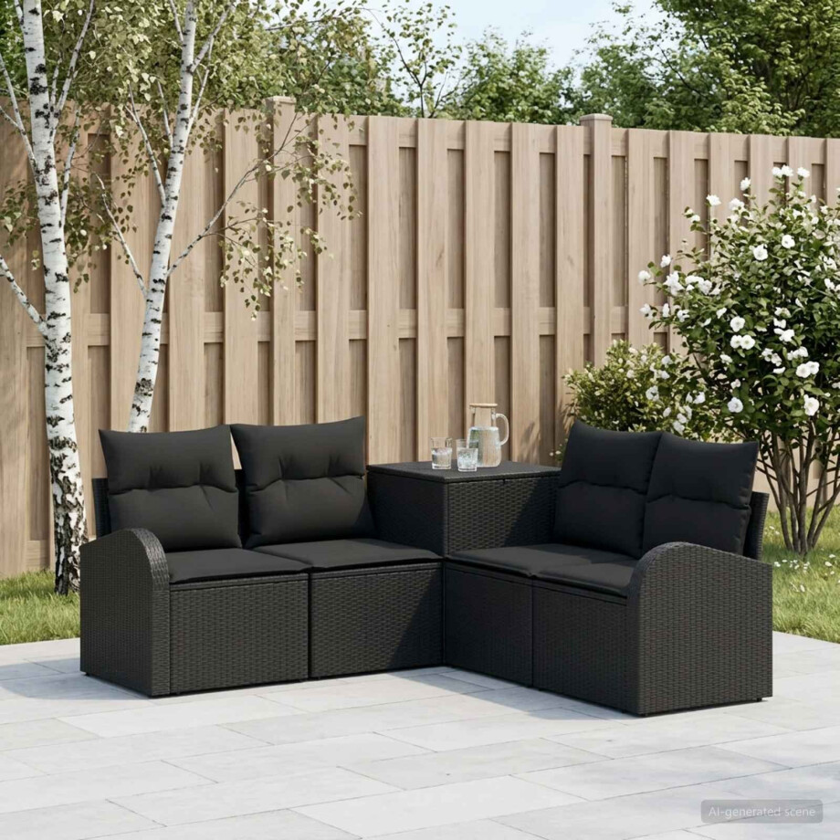 vidaXL Bankstel 5 st Zwart Poly Rattan en Staal afbeelding 1