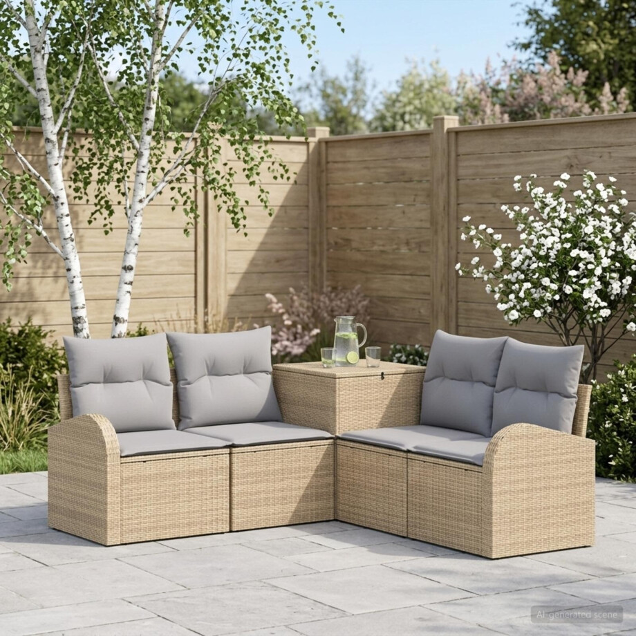 vidaXL Bankstel 5 st Beige en Licht Grijs Poly Rattan en Staal vidaXL Bankstel 5 st Beige en Licht Grijs Poly Rattan en Staal afbeelding 1