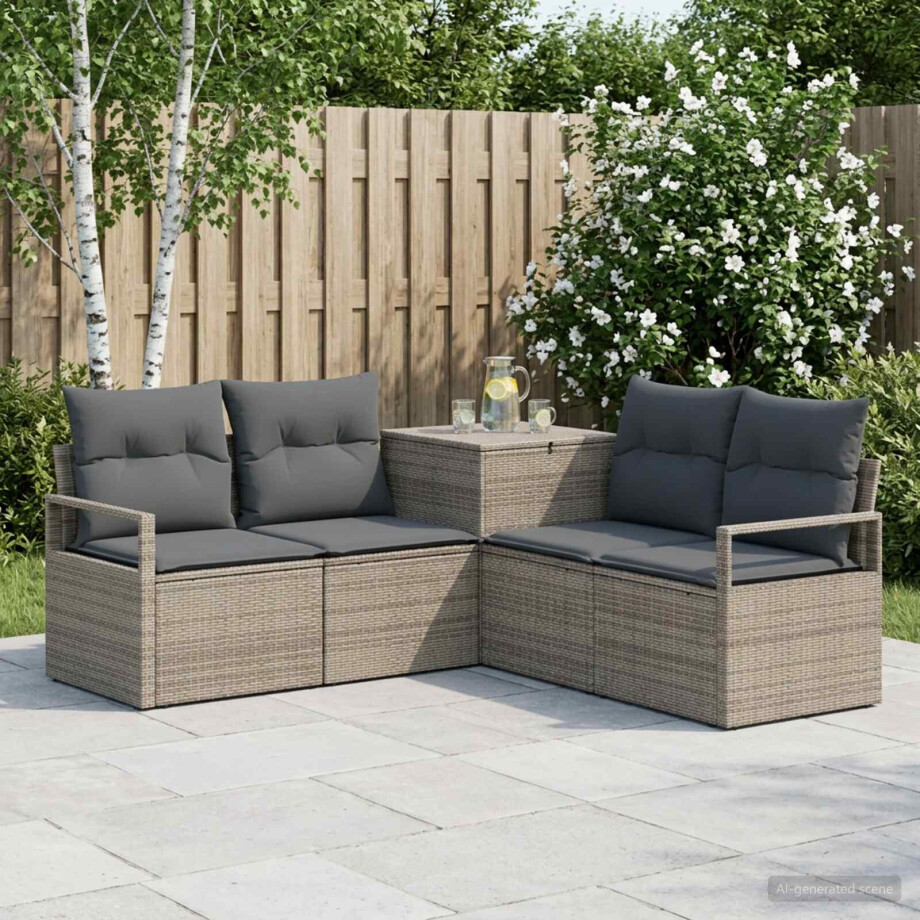 vidaXL Bankstel 5 st Grijs en Donkergrijs Poly Rattan en Staal vidaXL Bankstel 5 st Grijs en Donkergrijs Poly Rattan en Staal afbeelding 1