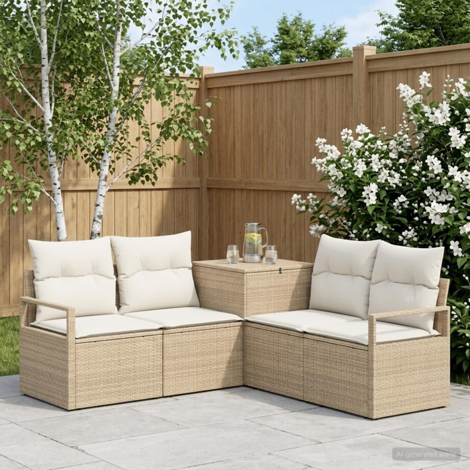 vidaXL Bankstel 5 st Beige en Crème Wit Poly Rattan en Staal afbeelding 1