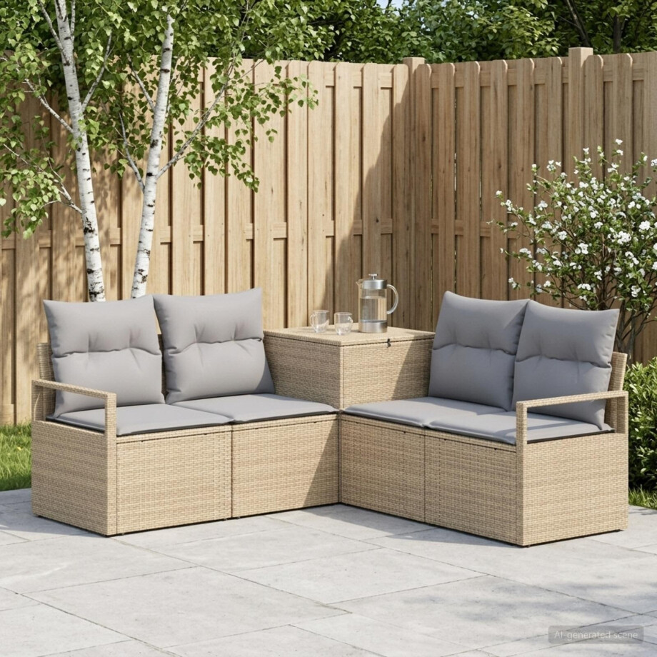 vidaXL Bankstel 5 st Beige en Licht Grijs Poly Rattan en Staal vidaXL Bankstel 5 st Beige en Licht Grijs Poly Rattan en Staal afbeelding 1