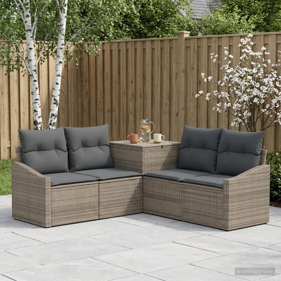 vidaXL Bankstel 5 st Grijs en Donkergrijs Poly Rattan en Staal vidaXL Bankstel 5 st Grijs en Donkergrijs Poly Rattan en Staal afbeelding 1