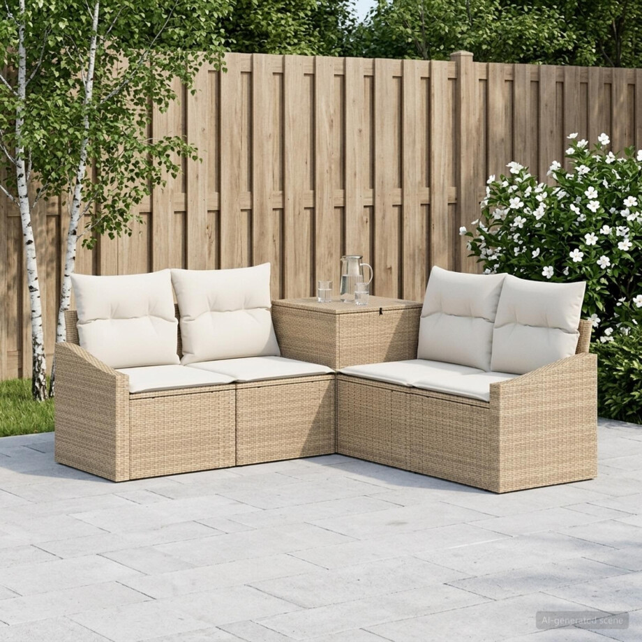 vidaXL Bankstel 5 st Beige en Crème Wit Poly Rattan en Staal afbeelding 1