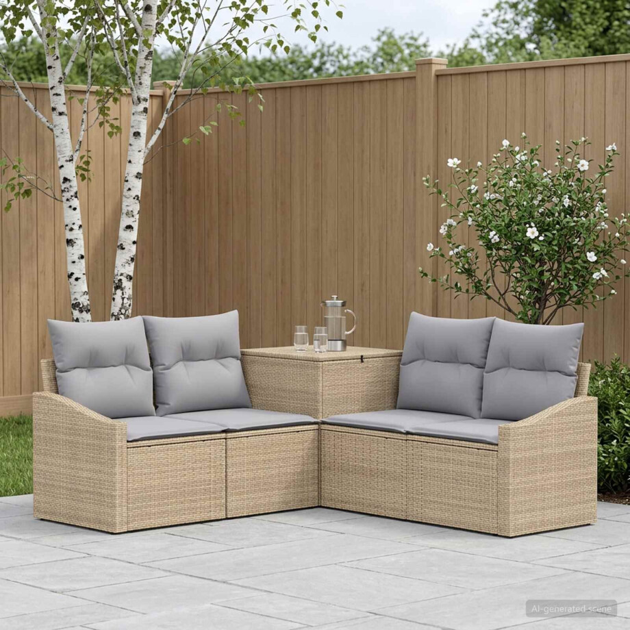 vidaXL Bankstel 5 st Beige en Licht Grijs Poly Rattan en Staal vidaXL Bankstel 5 st Beige en Licht Grijs Poly Rattan en Staal afbeelding 1