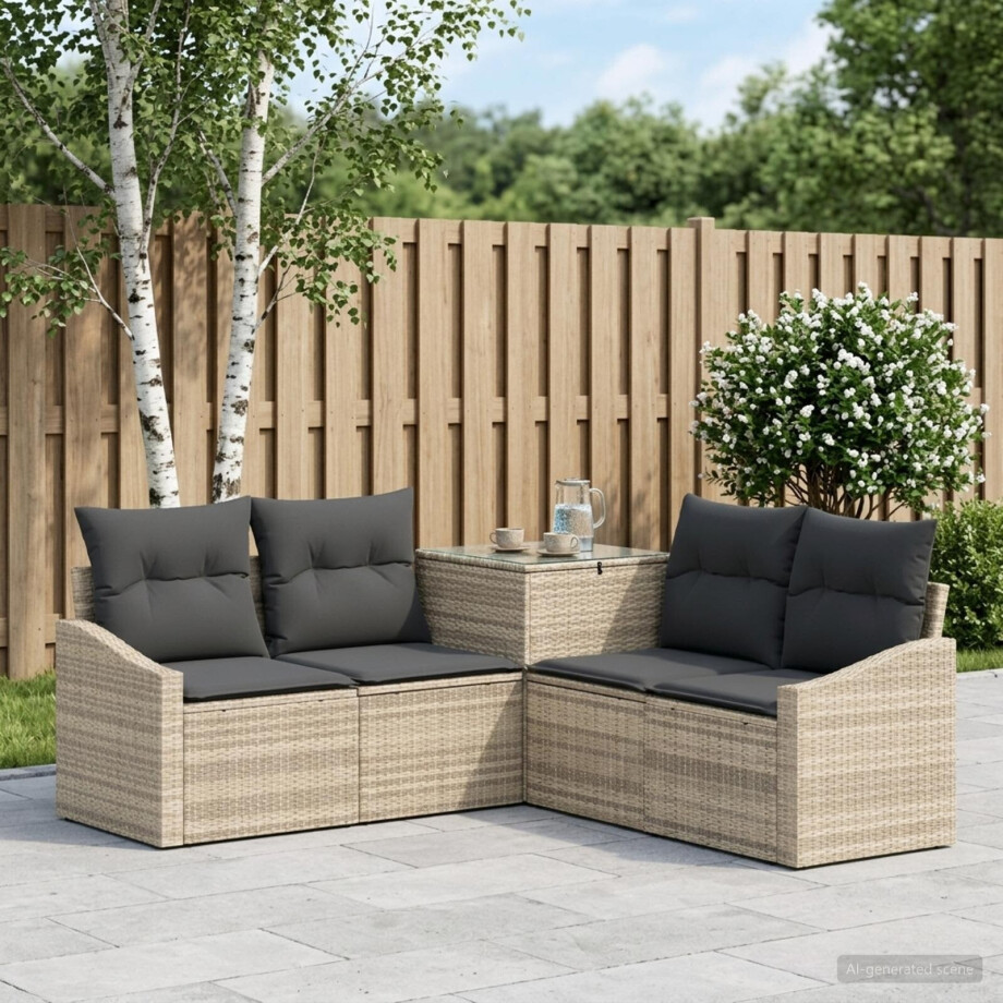 vidaXL Bankstel 5 st Licht Grijs en Donker Grijs Poly Rattan en Staal vidaXL Bankstel 5 st Licht Grijs en Donker Grijs Poly Rattan en Staal afbeelding 1