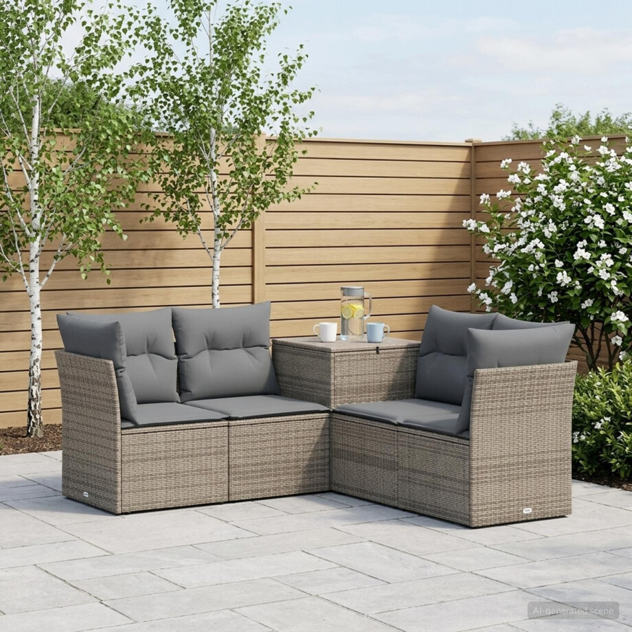 vidaXL Bankstel 5 st Grijs en Donkergrijs Poly Rattan en Staal vidaXL Bankstel 5 st Grijs en Donkergrijs Poly Rattan en Staal afbeelding 1