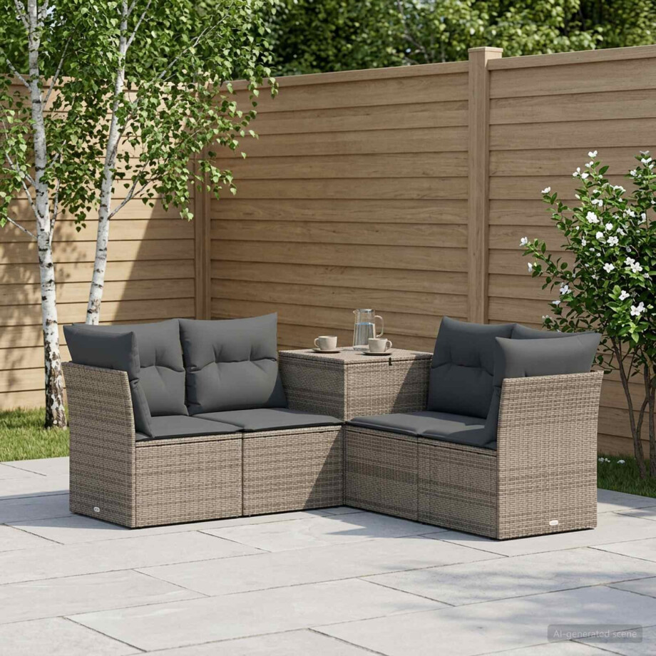 vidaXL Bankstel 5 st Grijs en Donkergrijs Poly Rattan en Staal afbeelding 1