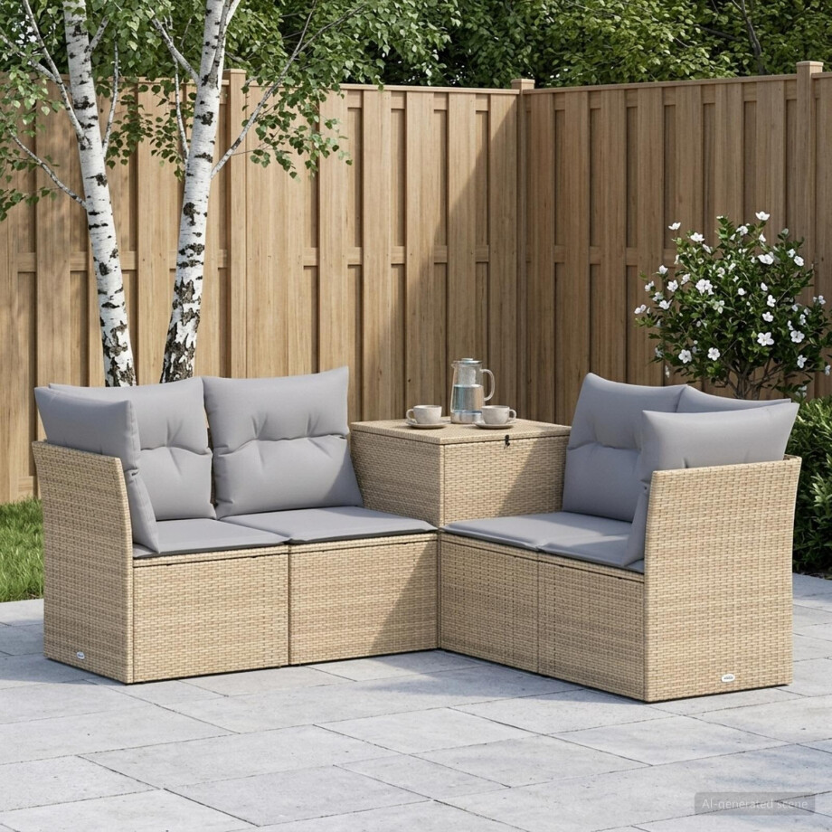 vidaXL Bankstel 5 st Beige en Licht Grijs Poly Rattan en Staal vidaXL Bankstel 5 st Beige en Licht Grijs Poly Rattan en Staal afbeelding 1