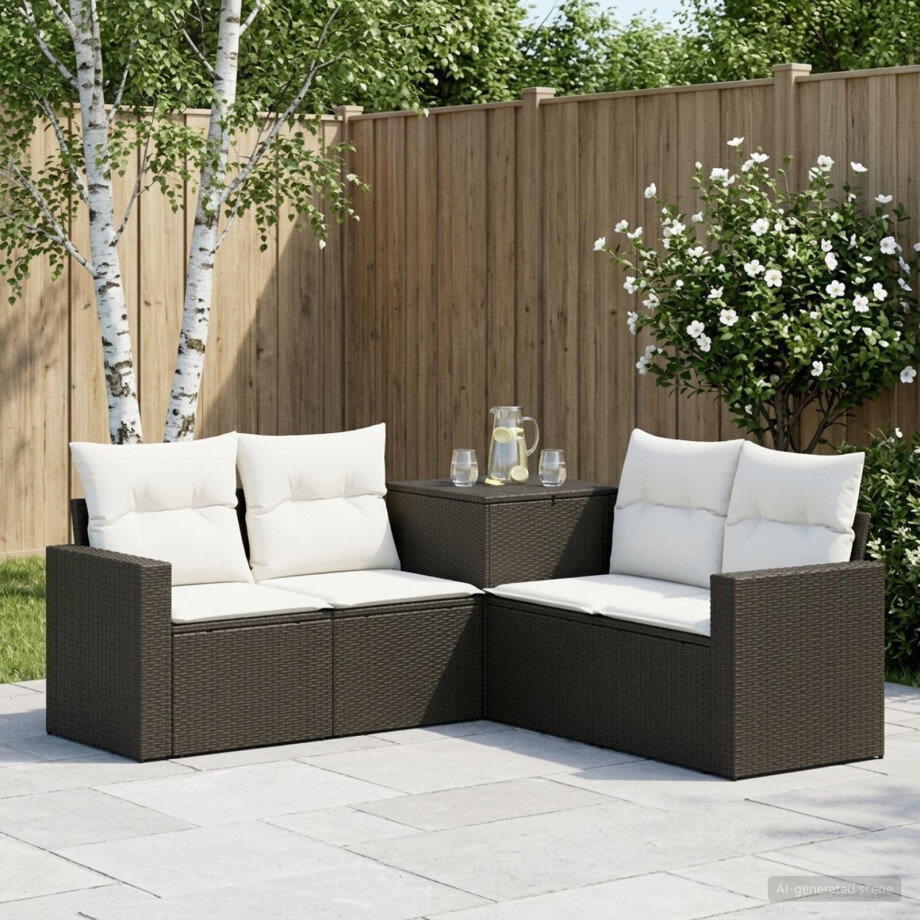 vidaXL Bankstel 5 st Zwart en Cream Wit Poly Rattan en Staal vidaXL Bankstel 5 st Zwart en Cream Wit Poly Rattan en Staal afbeelding 1