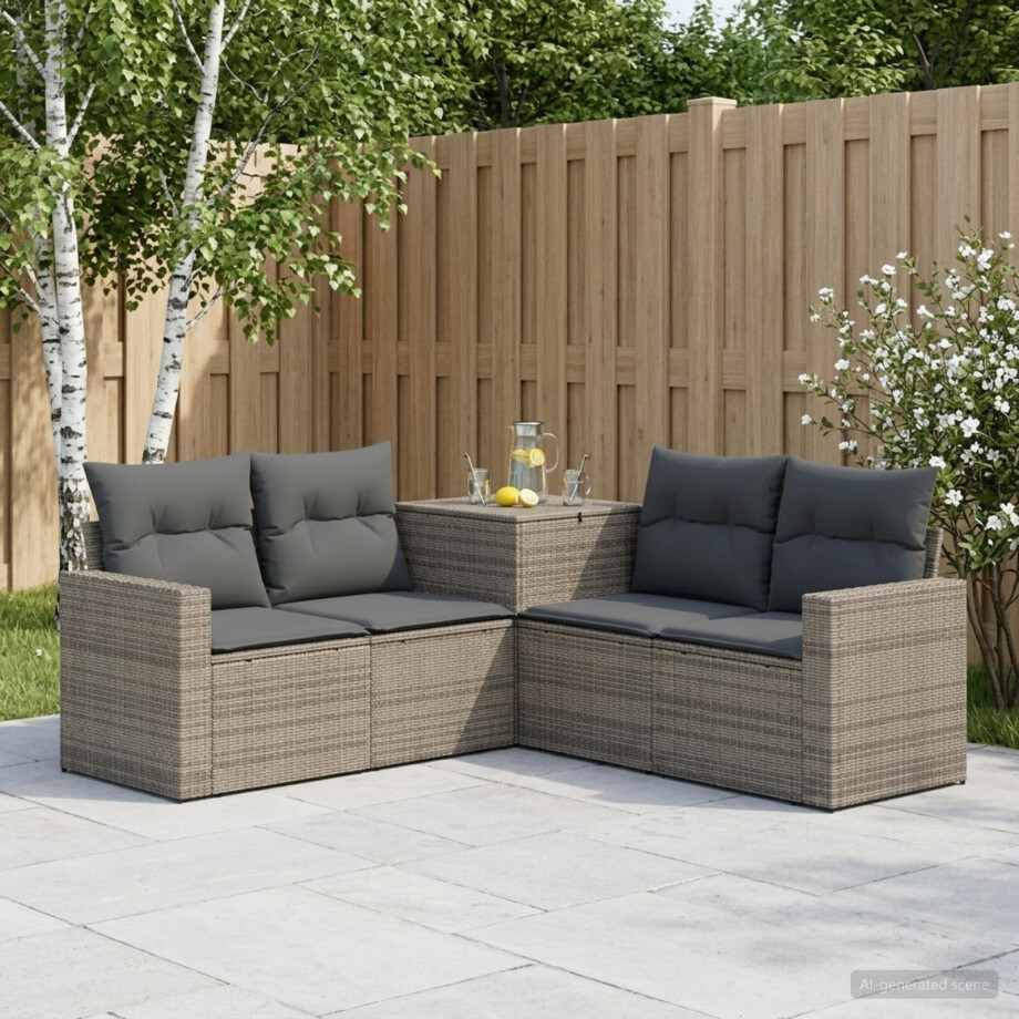 vidaXL Bankstel 5 st Grijs en Donkergrijs Poly Rattan en Staal afbeelding 1