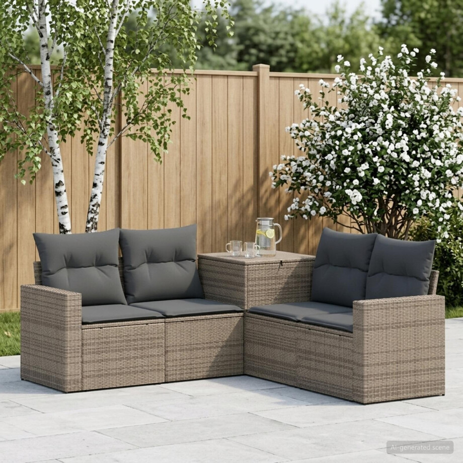 vidaXL Bankstel 5 st Grijs en Donkergrijs Poly Rattan en Staal afbeelding 1