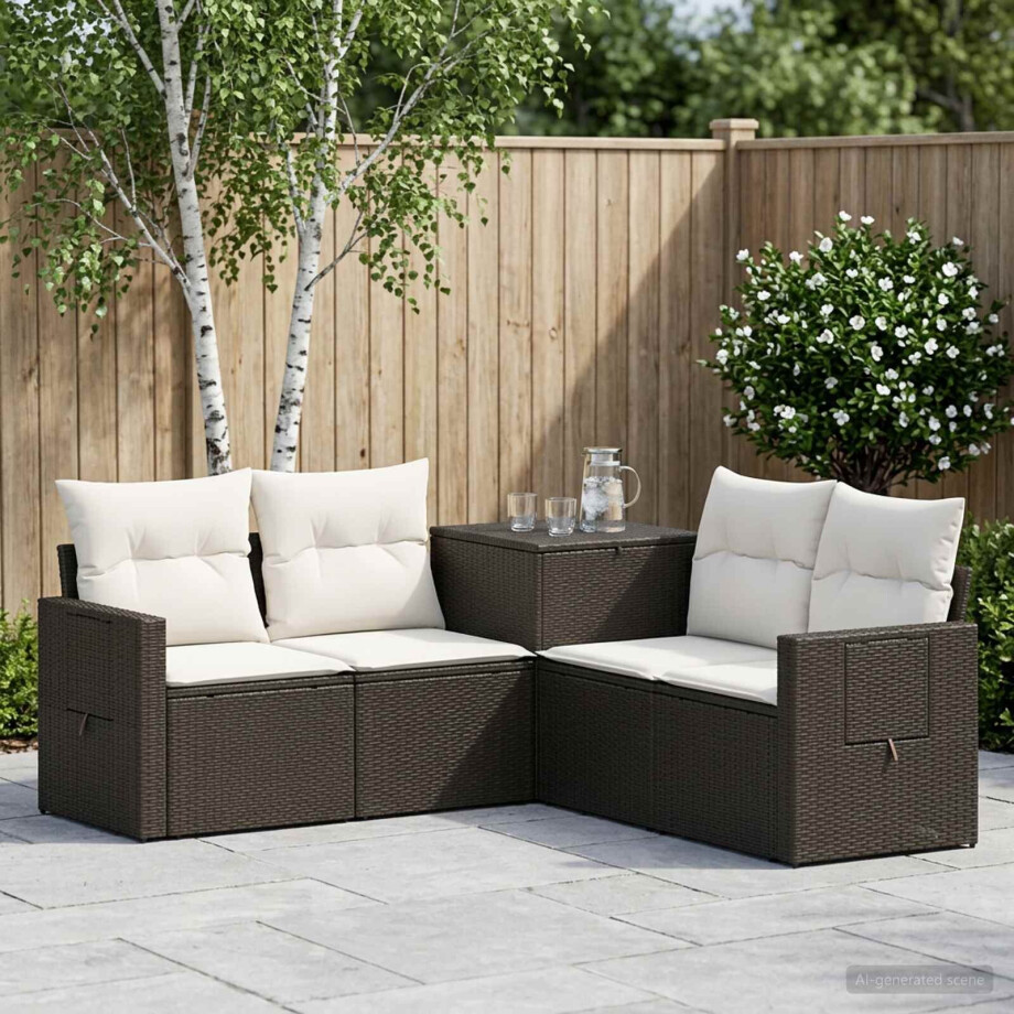 vidaXL Bankstel 5 st Zwart en Cream Wit Poly Rattan en Staal vidaXL Bankstel 5 st Zwart en Cream Wit Poly Rattan en Staal afbeelding 1
