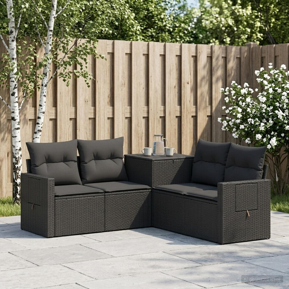vidaXL Bankstel 5 st Zwart Poly Rattan en Staal afbeelding 1