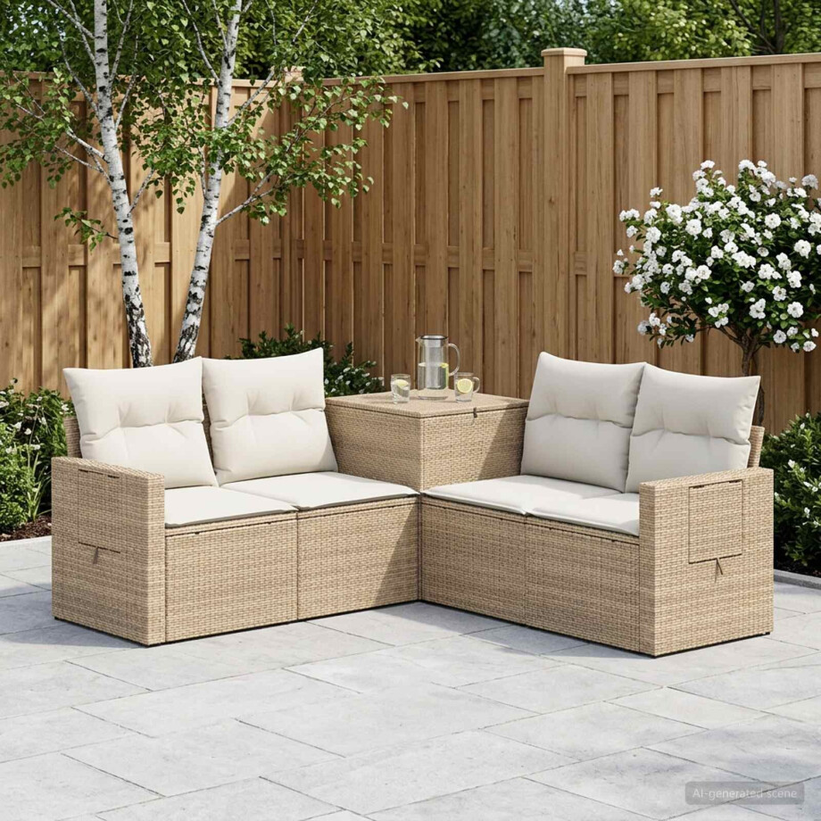 vidaXL Bankstel 5 st Beige en Crème Wit Poly Rattan en Staal afbeelding 1