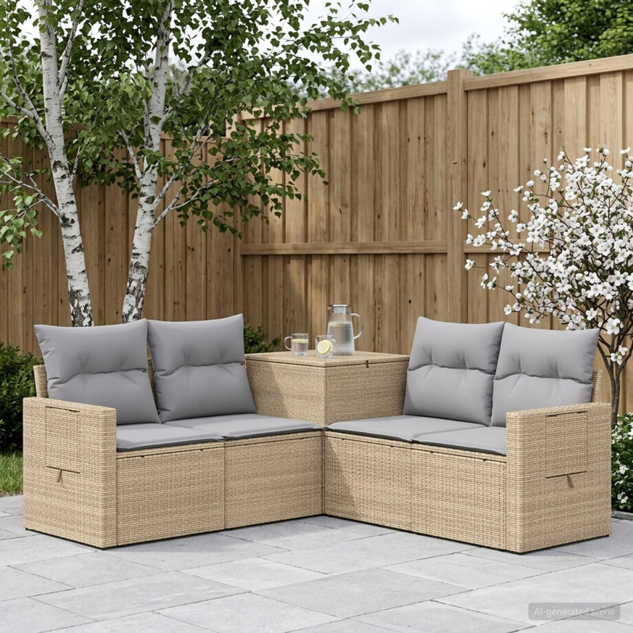 vidaXL Bankstel 5 st Beige en Licht Grijs Poly Rattan en Staal vidaXL Bankstel 5 st Beige en Licht Grijs Poly Rattan en Staal afbeelding 1