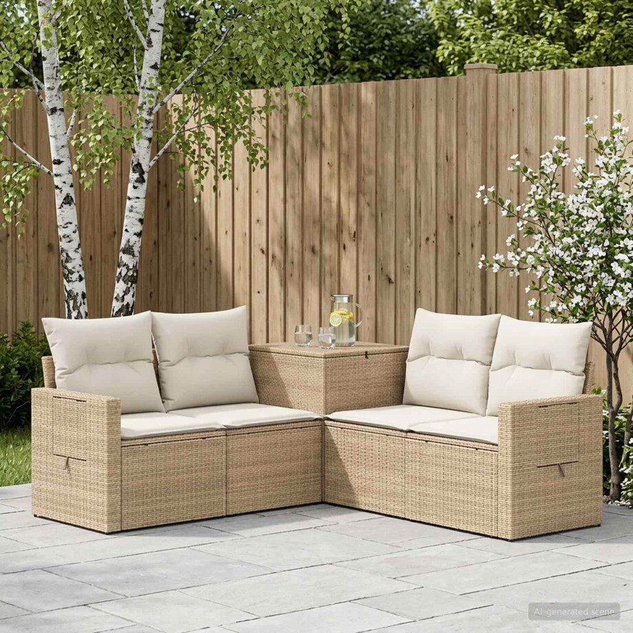 vidaXL Bankstel 5 st Beige en Crème Wit Poly Rattan en Staal afbeelding 1