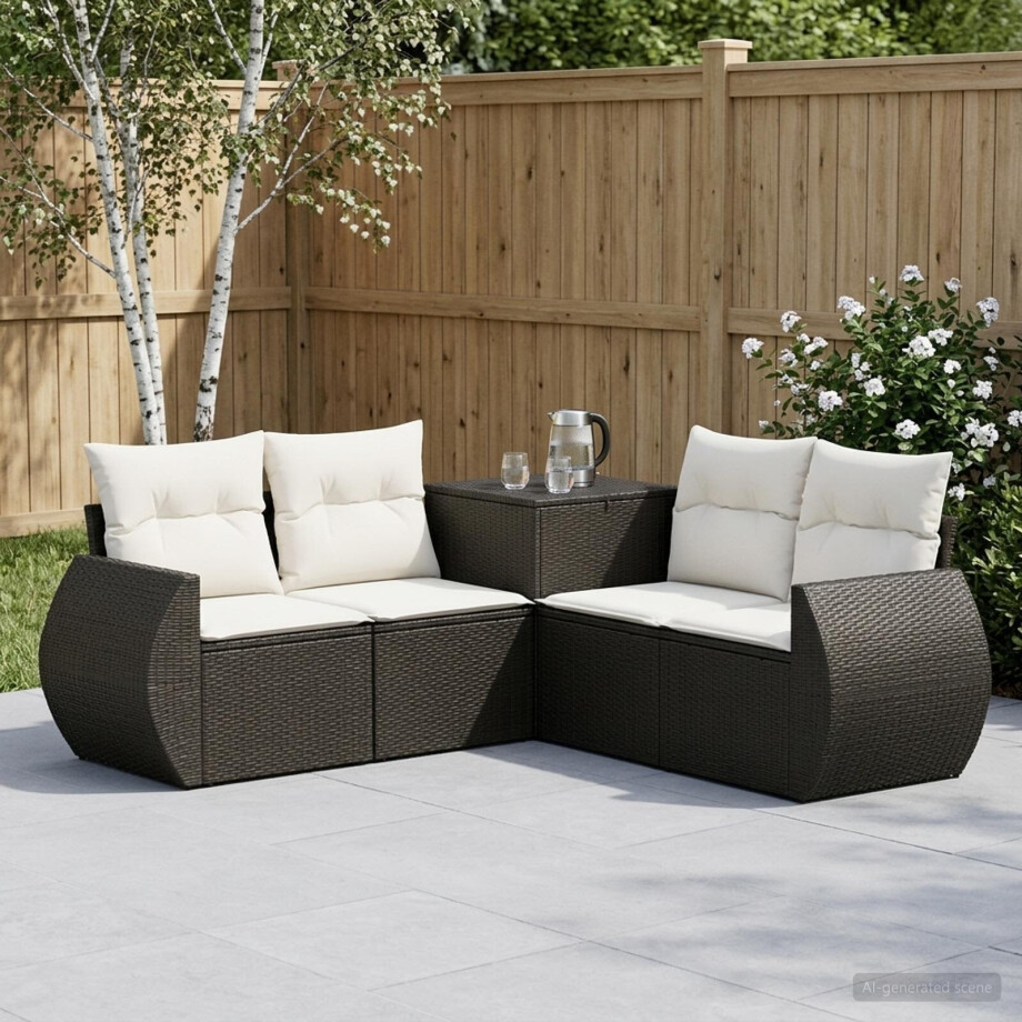 vidaXL Bankstel 5 st Zwart en Cream Wit Poly Rattan en Staal vidaXL Bankstel 5 st Zwart en Cream Wit Poly Rattan en Staal afbeelding 1