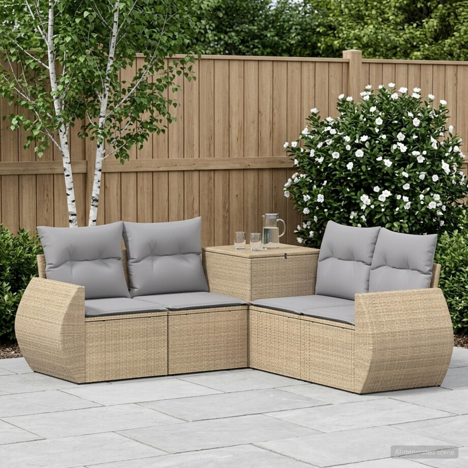 vidaXL Bankstel 5 st Beige en Licht Grijs Poly Rattan en Staal vidaXL Bankstel 5 st Beige en Licht Grijs Poly Rattan en Staal afbeelding 1