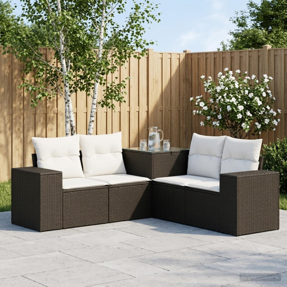 vidaXL Bankstel 5 st Zwart en Cream Wit Poly Rattan en Staal vidaXL Bankstel 5 st Zwart en Cream Wit Poly Rattan en Staal afbeelding 1