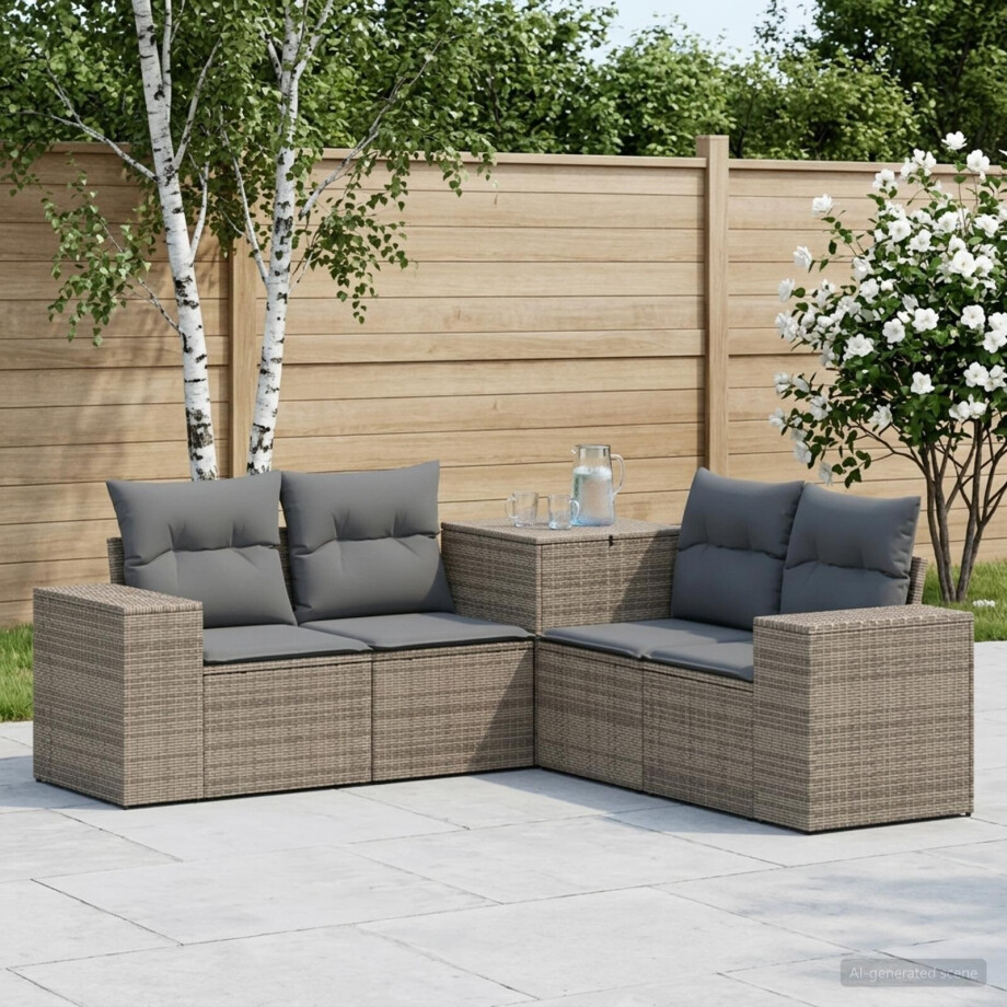 vidaXL Bankstel 5 st Grijs en Donkergrijs Poly Rattan en Staal afbeelding 1