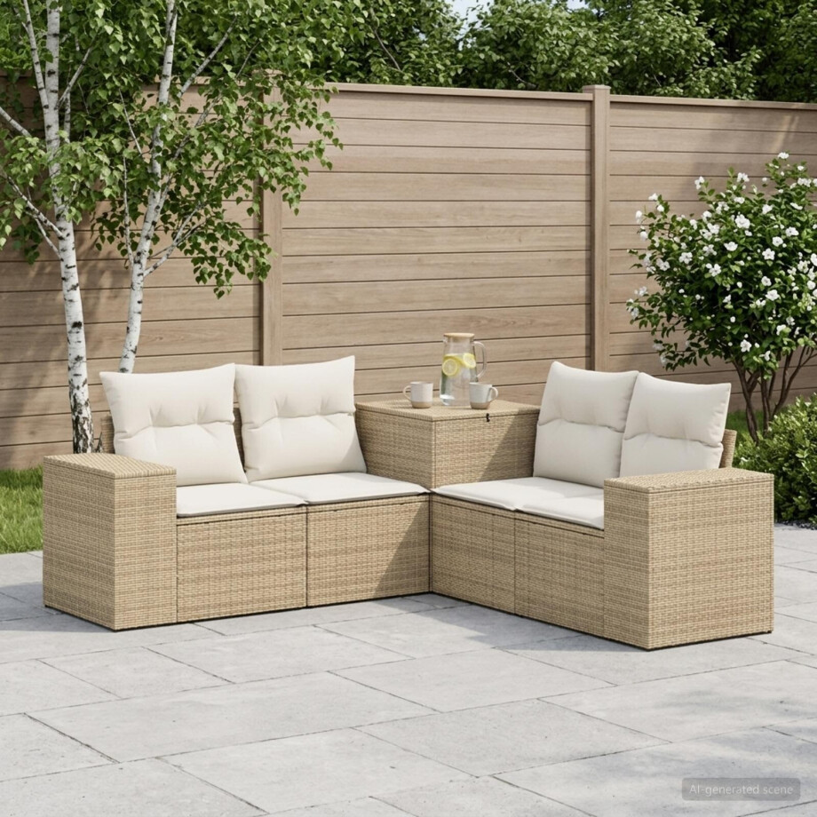 vidaXL Bankstel 5 st Beige en Crème Wit Poly Rattan en Staal afbeelding 1