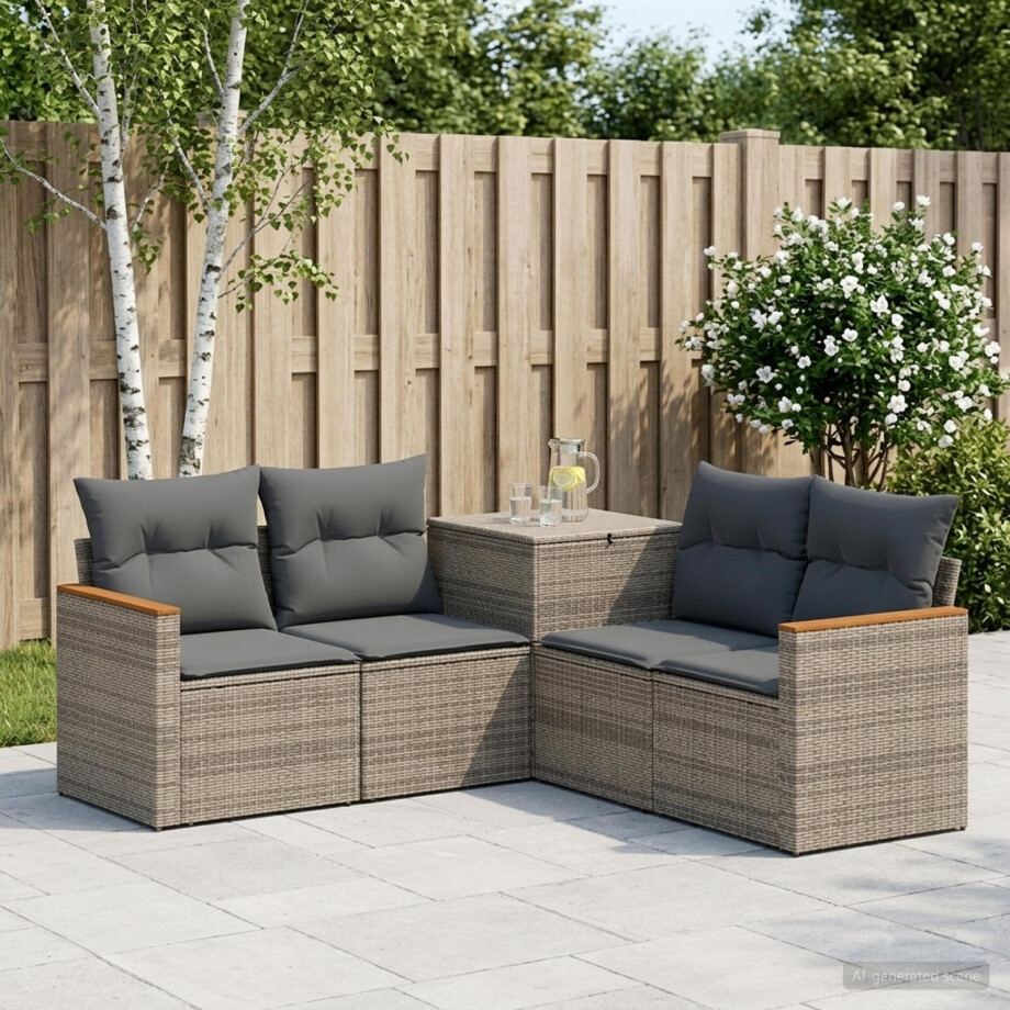 vidaXL Bankstel 5 st Grijs en Donkergrijs Poly Rattan en Staal vidaXL Bankstel 5 st Grijs en Donkergrijs Poly Rattan en Staal afbeelding 1