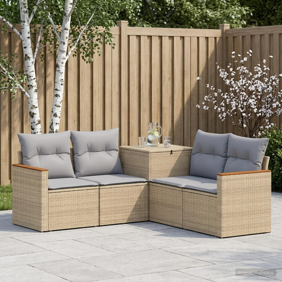 vidaXL Bankstel 5 st Beige en Licht Grijs Poly Rattan en Staal vidaXL Bankstel 5 st Beige en Licht Grijs Poly Rattan en Staal afbeelding 1