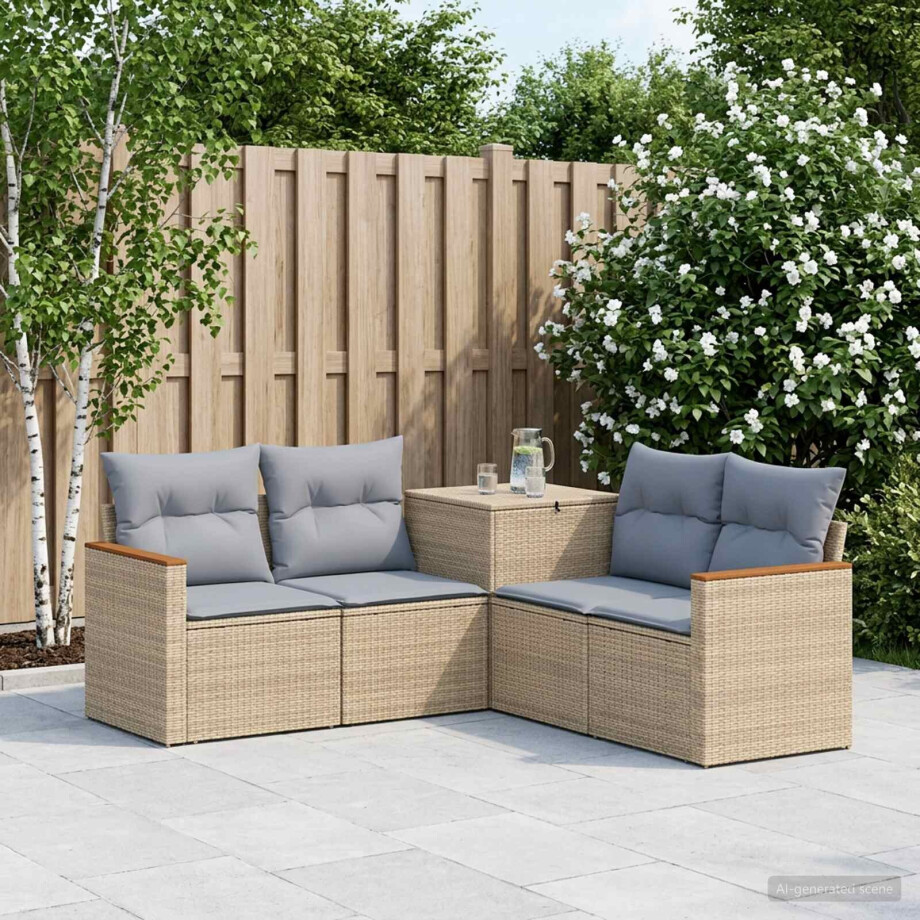 vidaXL Bankstel 5 st Beige en Licht Grijs Poly Rattan en Staal afbeelding 1