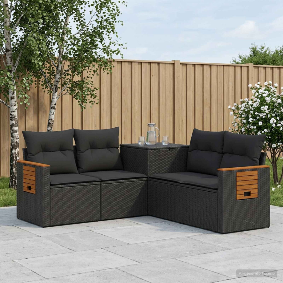 vidaXL Bankstel 5 st Zwart Poly Rattan en Staal afbeelding 1