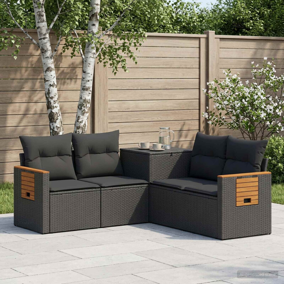 vidaXL Bankstel 5 st Zwart Poly Rattan en Staal afbeelding 1