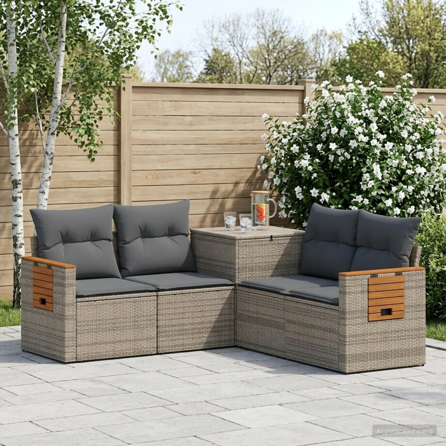 vidaXL Bankstel 5 st Grijs en Donkergrijs Poly Rattan en Staal vidaXL Bankstel 5 st Grijs en Donkergrijs Poly Rattan en Staal afbeelding 1