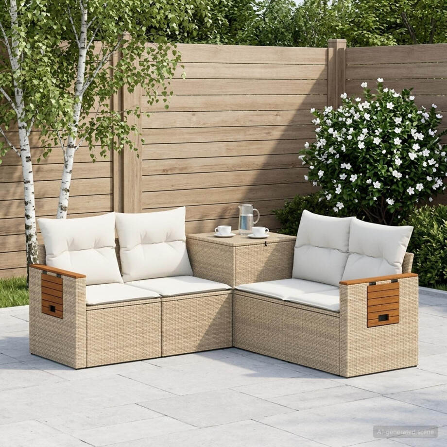 vidaXL Bankstel 5 st Beige en Crème Wit Poly Rattan en Staal afbeelding 1