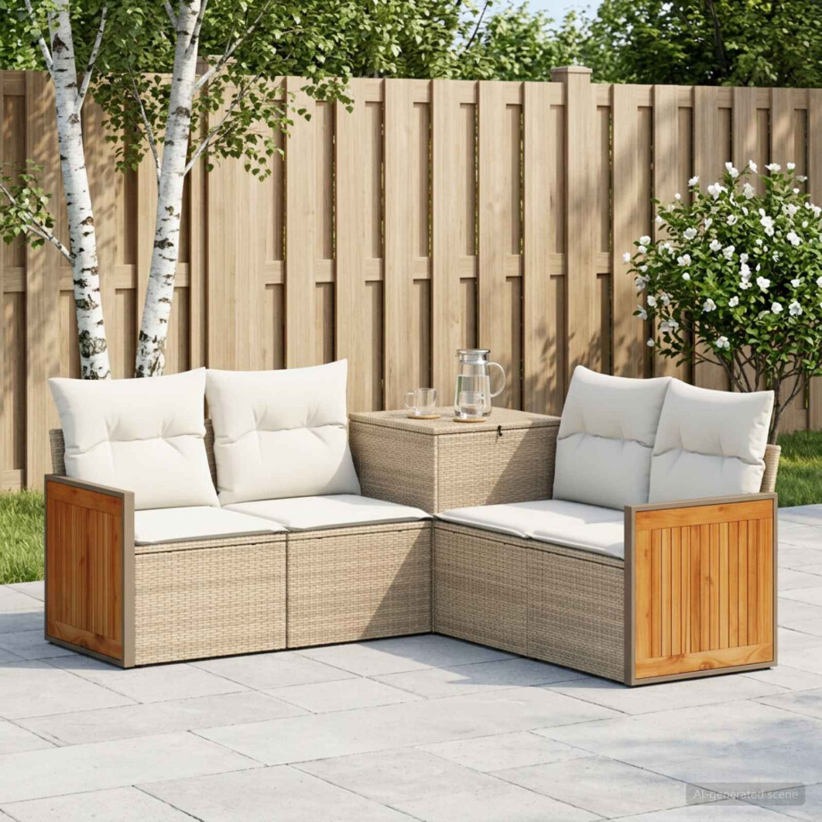 vidaXL Bankstel 5 st Beige en Crème Wit Poly Rattan en Staal afbeelding 1