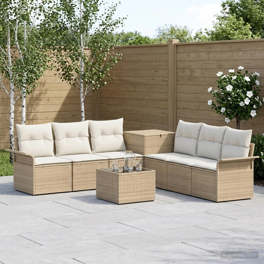 vidaXL Bankstel 8 st Beige en Crème Wit Poly Rattan en Staal afbeelding 1